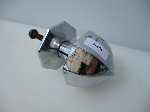 Vintage Chromed Brass Centre Door Knob Handle Pull Old Plate Octagon - Picture 10 of 12