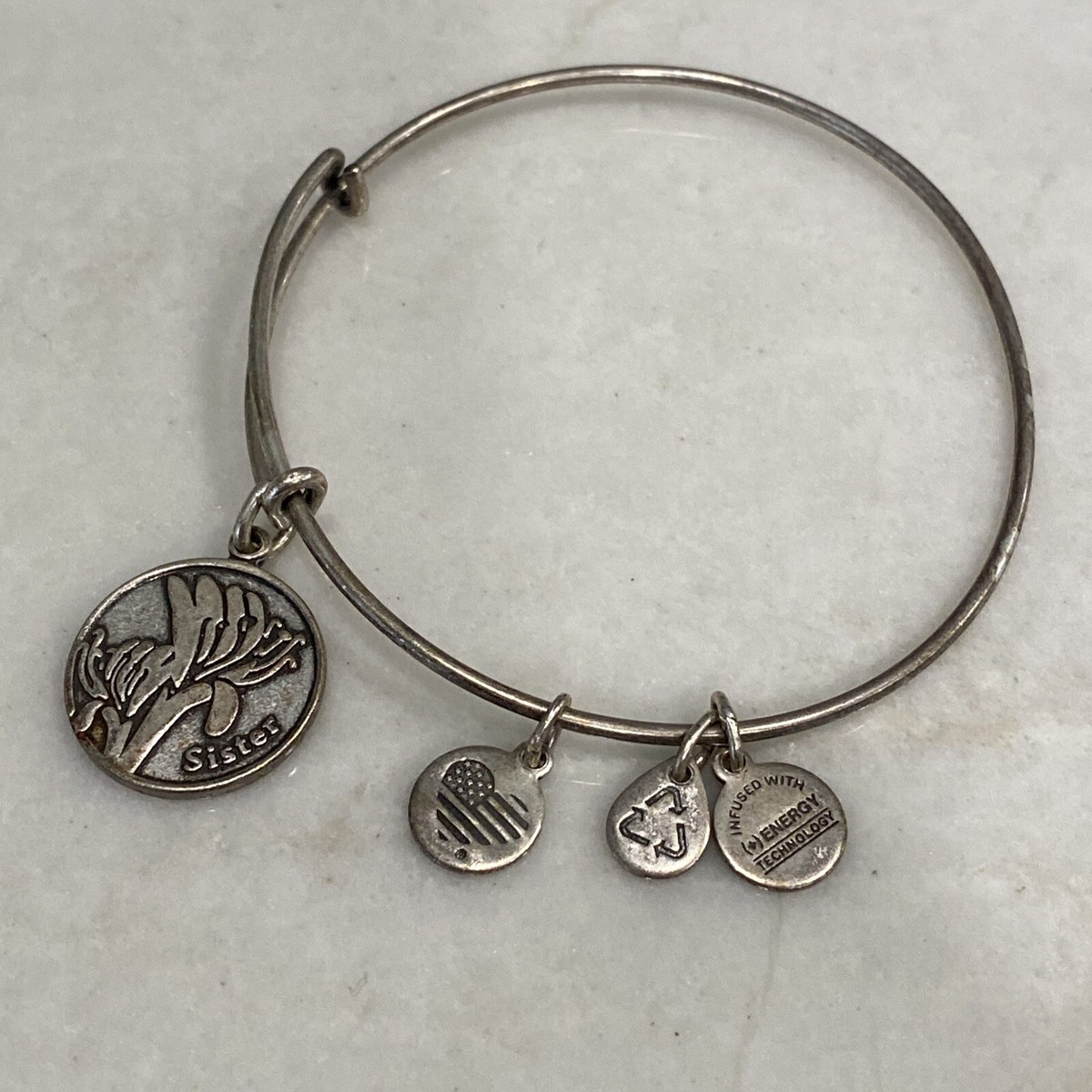 2015 Alex and Ani Silver Sister Charm Bracelet Pre Owned