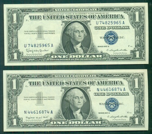 $1.00 Silver Certificates, 1957A & B, Fr. #'s 1620-1, UNC - 第 1/2 張圖片