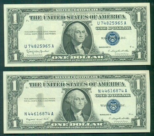 $1.00 Silver Certificates, 1957A & B, Fr. #'s 1620-1, UNC - Afbeelding 1 van 2