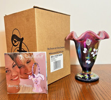 Fenton Plum Opalescent Iridized Vase Signed George W Fenton with Original Box