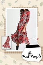 Free People Women's Tough Love Midi Shirtdress in Red Size 2 $148 NWT