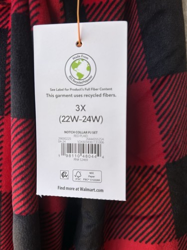 Fleece Pajamas Set 3X 22/24W Black Red Plaid Top & Bottom 2XL XXL Super Soft NEW - Picture 10 of 11