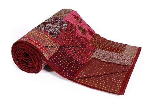 Kantha Acolchado Patchwork Reversible Vintage Lavado 100% Seda Edredón Colcha - Imagen 2 de 3
