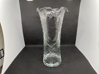 Vintage Anchor Hocking Dimpled Clear Glass Vase w/Hearts & Ruffled Edge EUC
