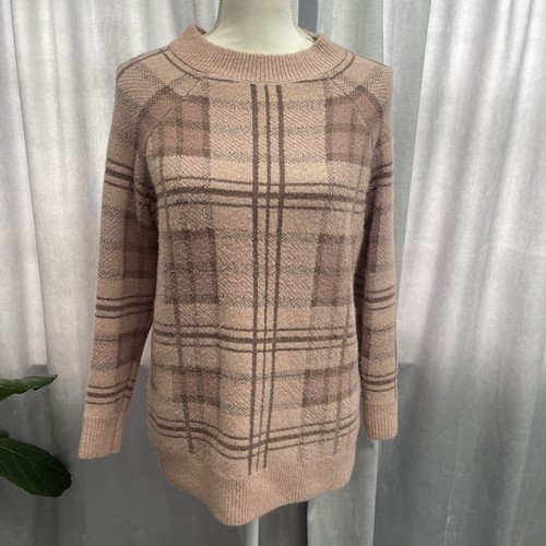 Altar’D State Pink & Brown Plaid Sweater-Women’s Small - Picture 2 of 10