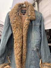 Vintage Y2k Mix It Denim Jacket Faux Fur Collar Cuffs Penny Lane Large Women