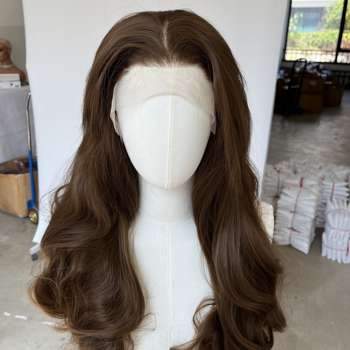 Women Light brown Lace Frontal Wigs Long Wavy Heat Resistant 