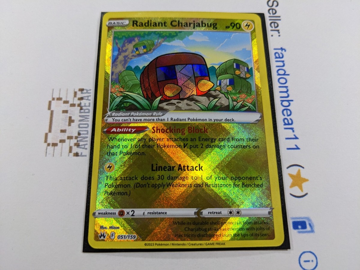 charjabug pokemon card Radiant Charjabug Shiny Holo card 051/159 Sword Shield Crown Zenith 2023  Pokemon
