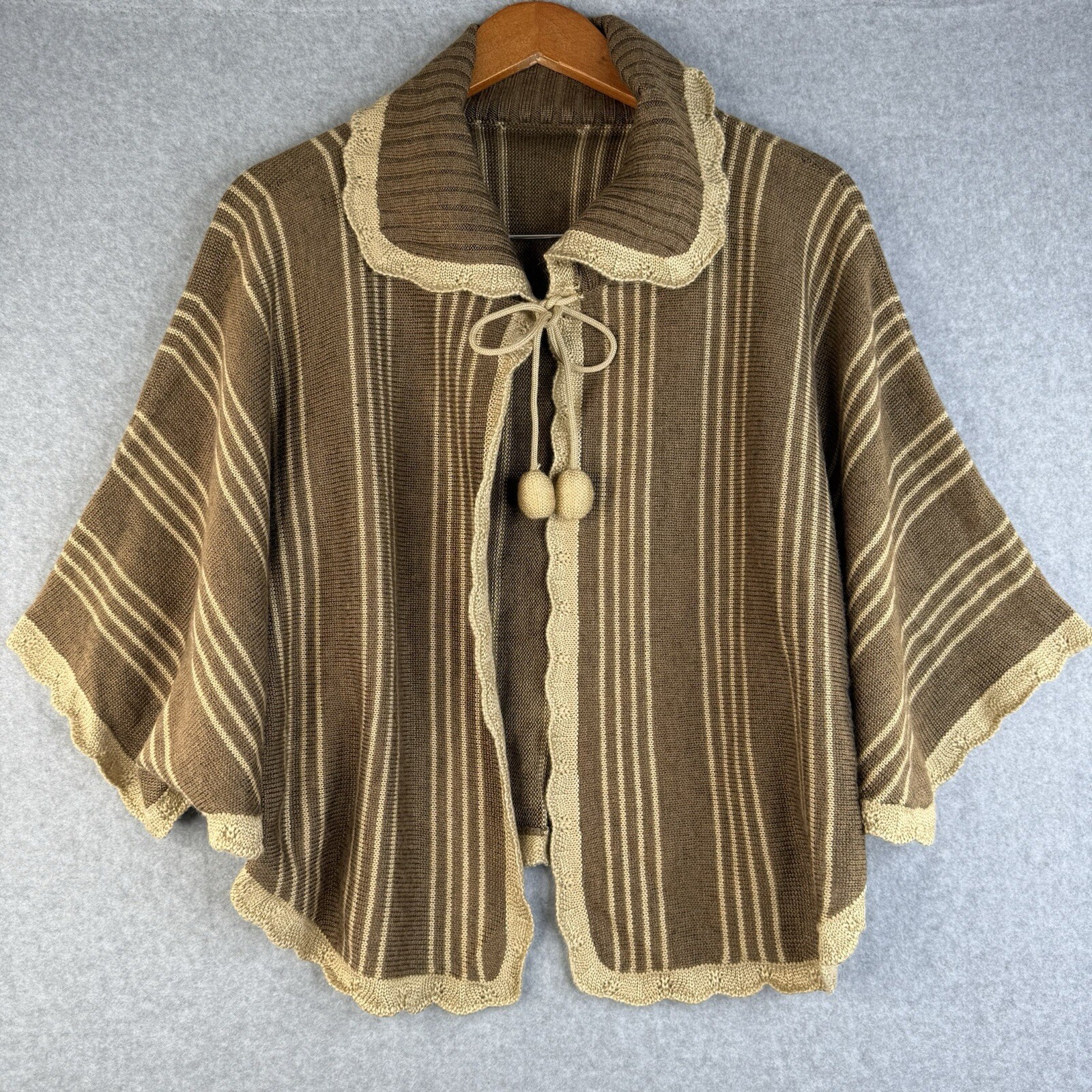 Y2K Vintage Brown Knit Cottage Core Cozy Poncho Sweater Collared One Size