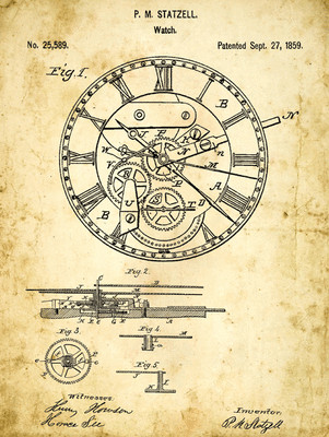 Watch Patent Drawing Metal Sign, Vintage, Steampunk, Den Décor, Office