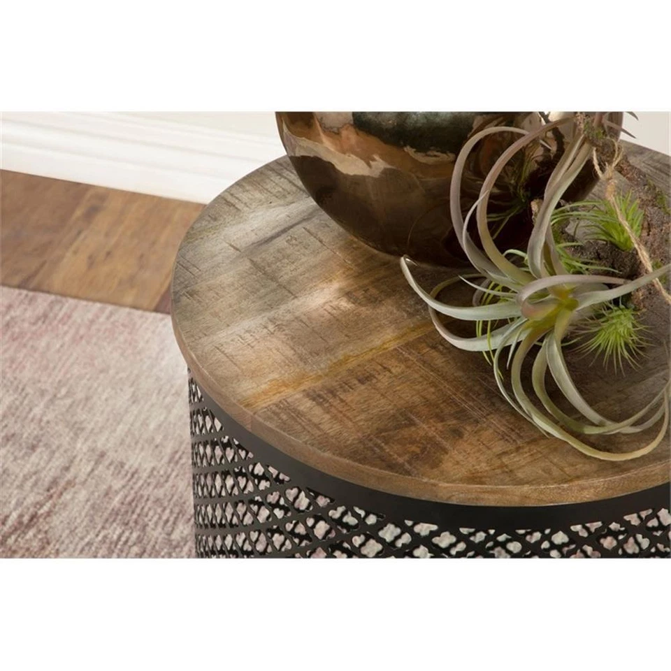 Mesa redonda contemporánea con base de tambor de metal Coaster Aurora en negro/natural Foto 3 de 3