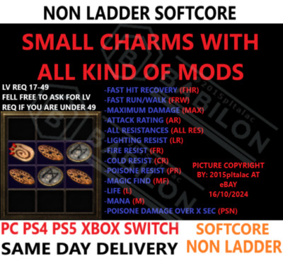 NON-LAD All Small Charms Diablo 2 Resurrected D2R Items  PC PS4 PS5 XBOX SWITCH 