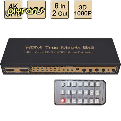 HDMI True Matrix 6x2 4K ARC Audio-Extraktor HDMI Switcher Splitter 6 In 2 Out