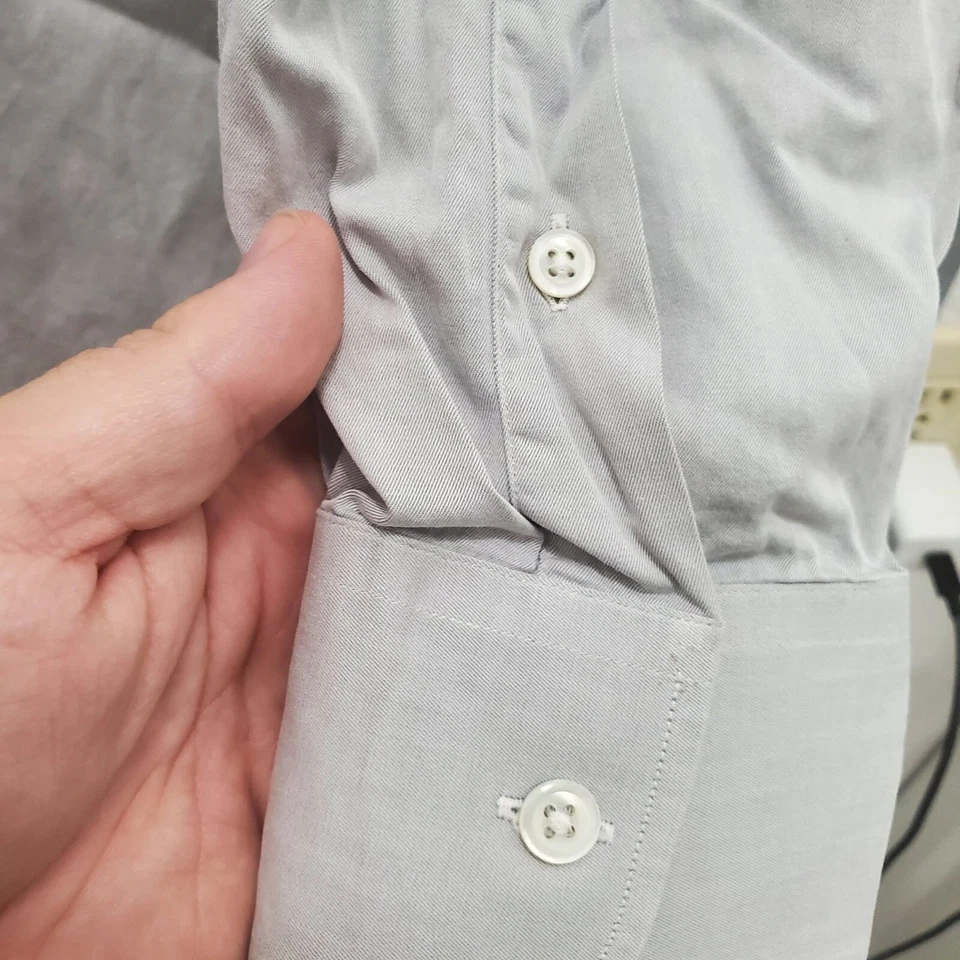 Camisa de vestir Ike Behar New York gris liso manga larga abotonada para hombre 16,5-32 Foto 2 de 4