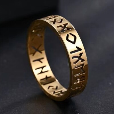 Gold Norse Viking Rune Band Ring Stainless Steel Jewelry Men Women Size ...