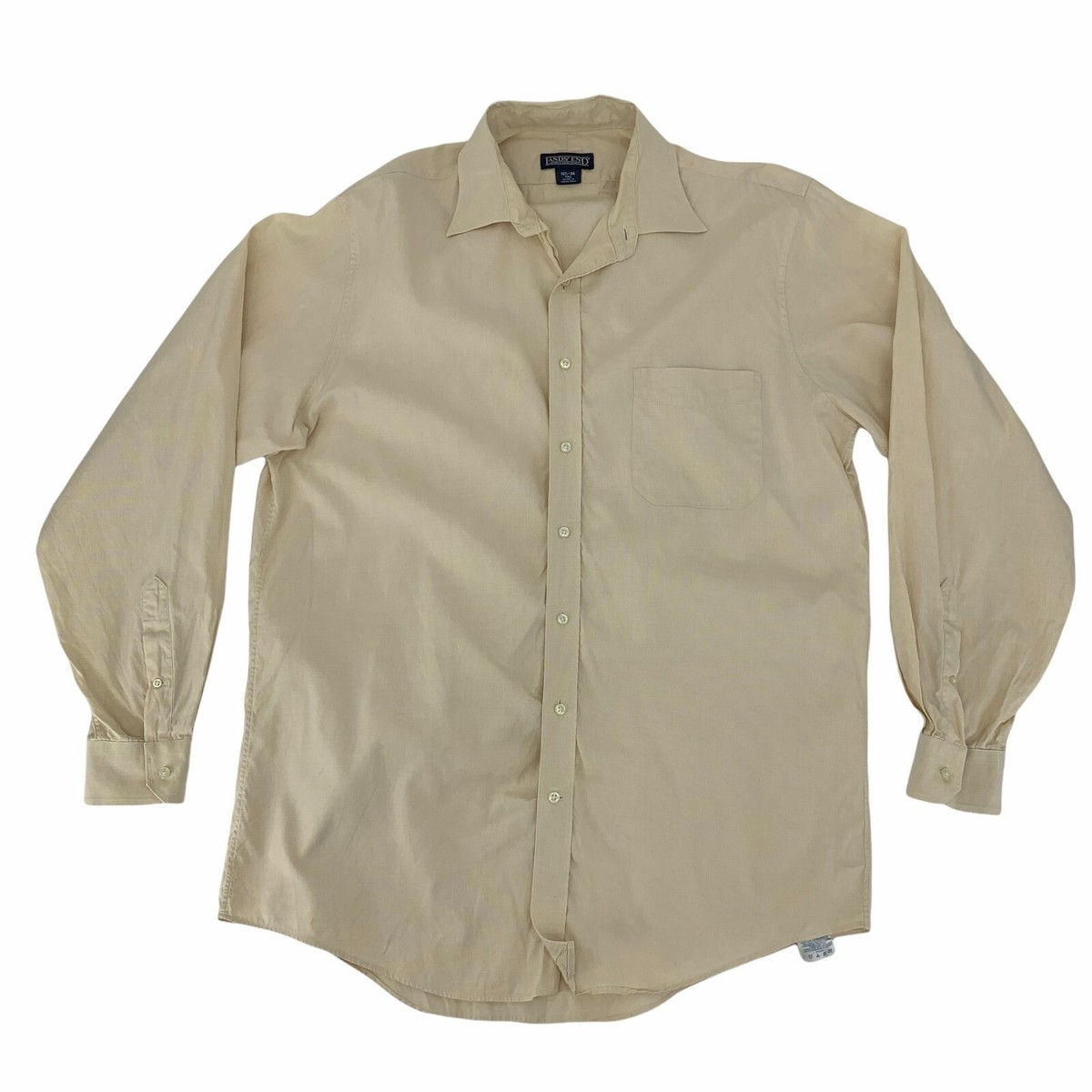 Lands' End Button Up Shirt Mens Size 16 1/2 Tan Long Sleeve