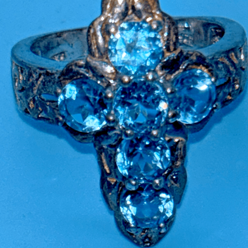 925 Sterling Silver 6 stone Genuine Blue Topaz Cross Ring Sz 9 - Picture 4 of 9