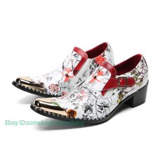 Men's New Fashion British Pointy Toe Printed Slip on Loafers Party Leather Shoes