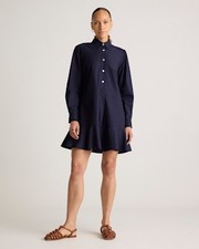 Quince Women 100% Organic Cotton Poplin Drop Waist Shirt Dress Navy S