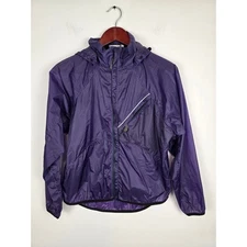 IBEX Womens Purple Grid Lightweight Hooded Running Jacket Windbreaker Size Small