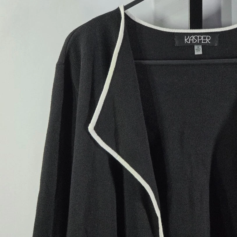 NWT Kasper Cardigan Jacket Plus Size 1X Black White Trim Career Office Sweater - Image 3 of 4