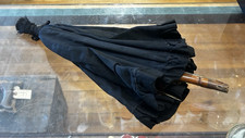 Antique Victorian Black/Crimson 17" Folding Mourning Parasol Wood Twist Handle