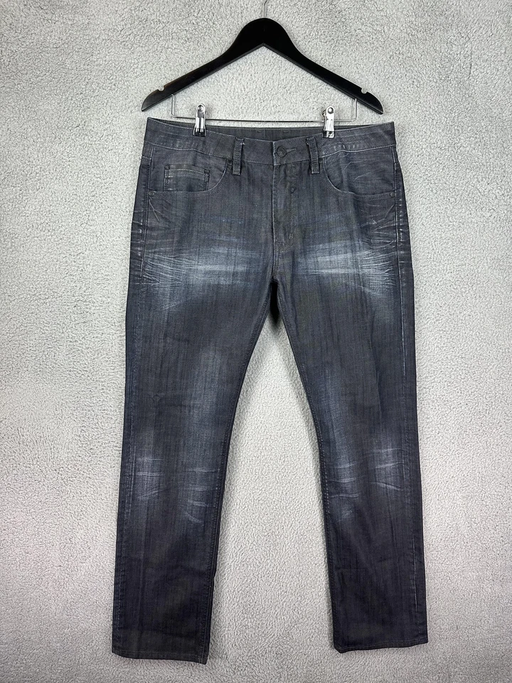 Jeans Buffalo David Bitton para Hombres 34x32 Gris Denim Recto Cremallera Bolsillos Traseros Foto 2 de 4