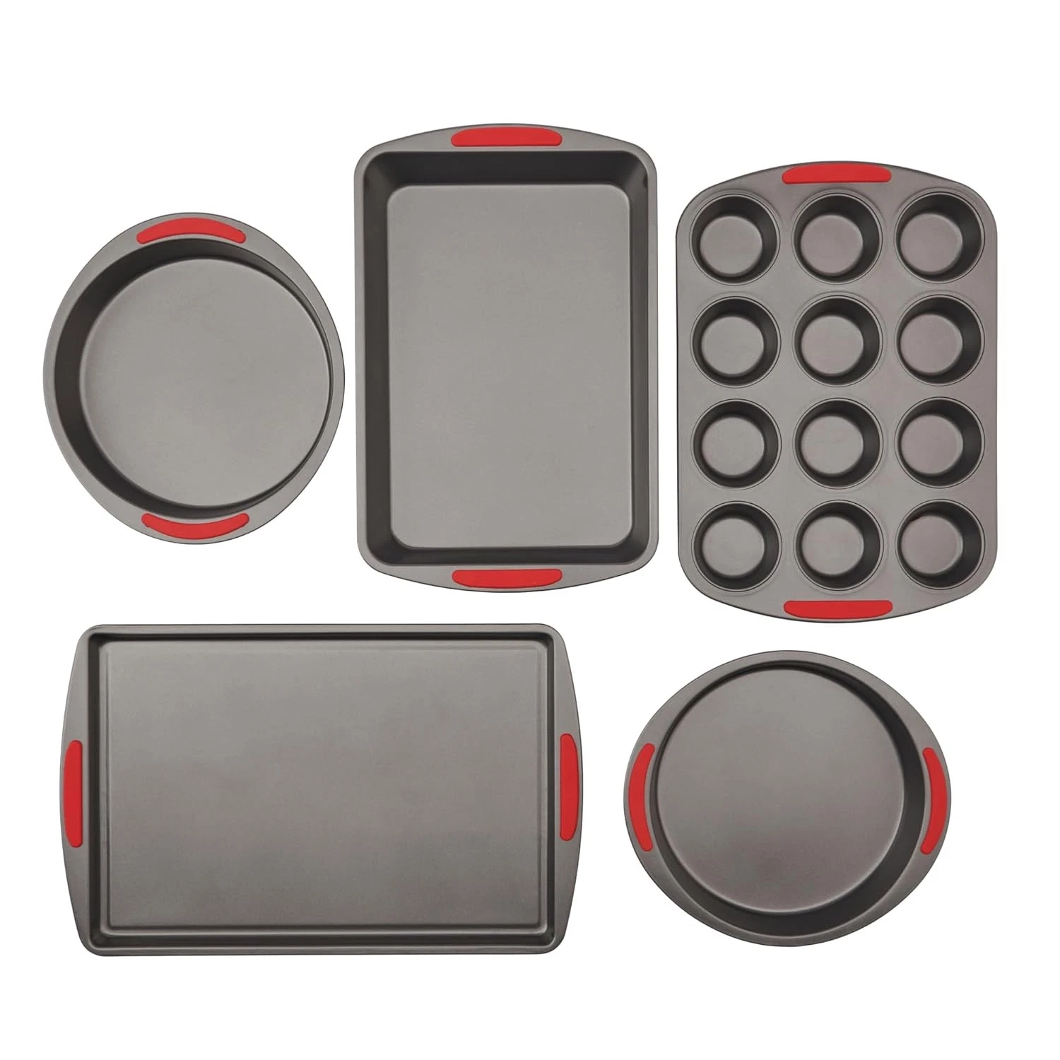 5-Piece Mega Grip Nonstick Bakeware Set – Cookie Sheet Pan 2 9” Round Cake Pans