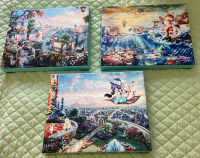 #ad Three Disney Princess Screen Prints Cartoon Wall Art Framed Canvas 11” X 14” NEW $39.99