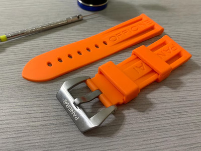 24mm Panerai Orange Rubber Watch Strap Band With Stainless Steel buckle