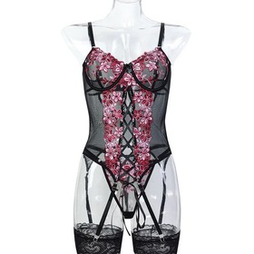 Lingerie Three Piece Set with Garter Straps Sexy Corset Bustier for Women