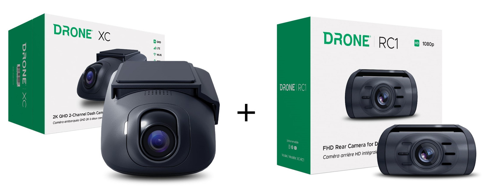 DroneMobile XC-LTE 2K QHD GPS Dash Cam w/LTE + XC-RC1 add on Rear Camera