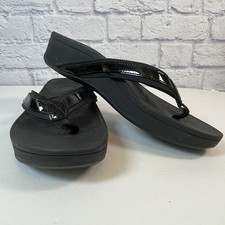 VIONIC Tide II Flip Flops Sandals Black Patent Leather Slip On Ortho Comfort 10