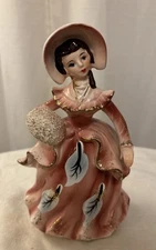 VTG Lipper & Mann Creations Hand Painted Lady in Pink W/Gold & Blue W/Hand Muff