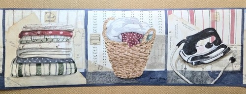 Vintage Susan Ely Glass Laundry Wallpaper Border Cottagecore Sewing Room Partial