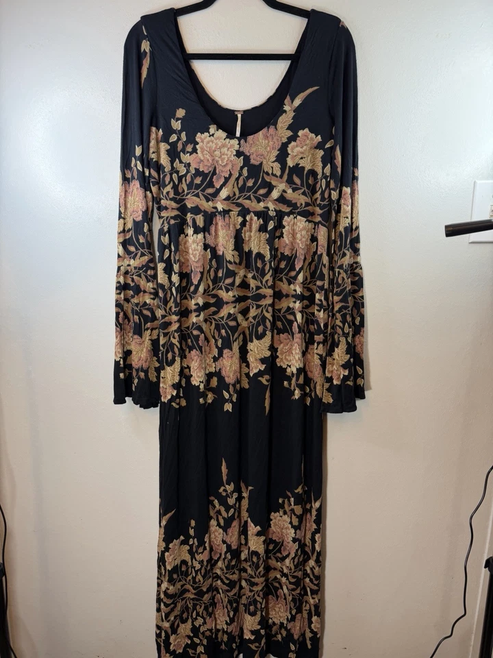Maxi Vestido FREE PEOPLE con Mangas Campana Y Precioso Diseño Floral Talla L Boho Foto 2 de 4