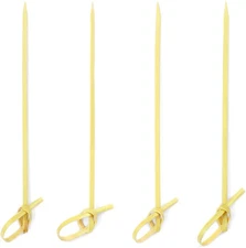 DecorRack 100 Bamboo Cocktail Picks, 4 inch Looped Knot Natural Bamboo Skewer...