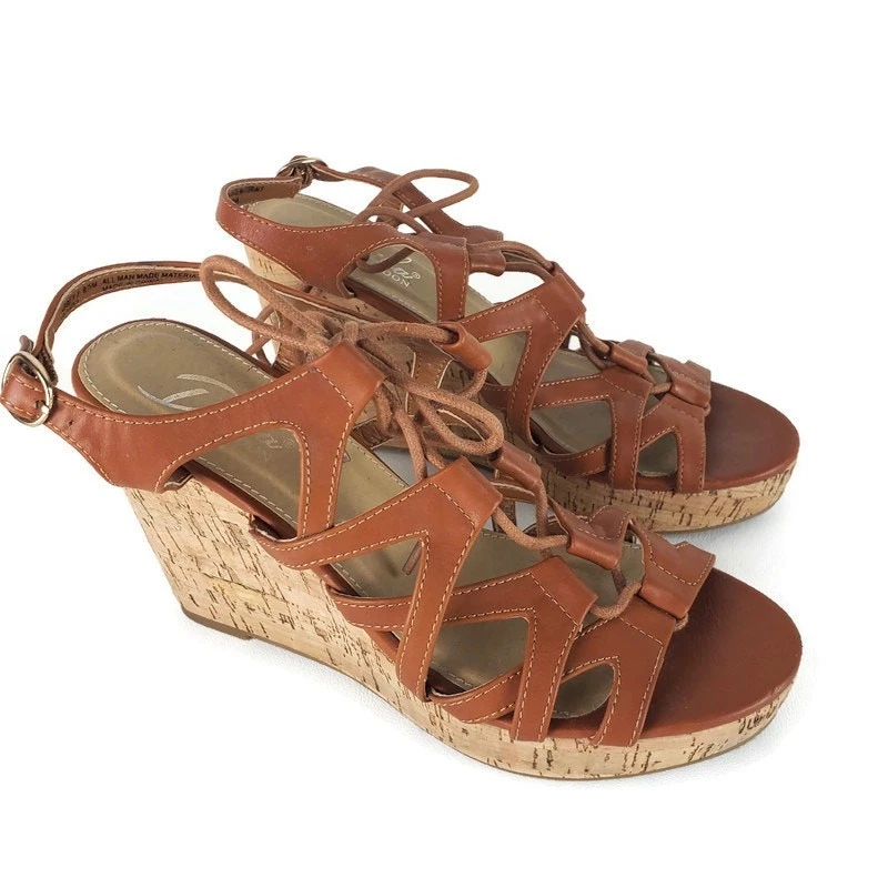 Diba London Women's Abbey Wedge Sandals Heels Size 8.5 Strappy Lace Up Tan  - Image 2 of 4