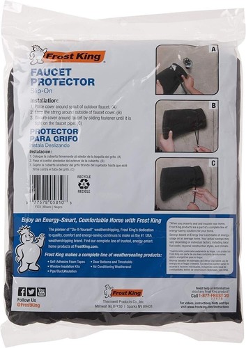 Frost King FC3/12 Padded Outdoor Sock Faucet Cover , Black - Picture 3 of 5