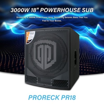 PRORECK PR18 18'' 3000W P.M.P.O Active Powered PA DJ Subwoofer (ONE SUB)