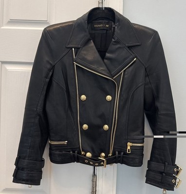 BALMAIN X H&M RIDER LEATHER JACKET SIZE 36 EU 40