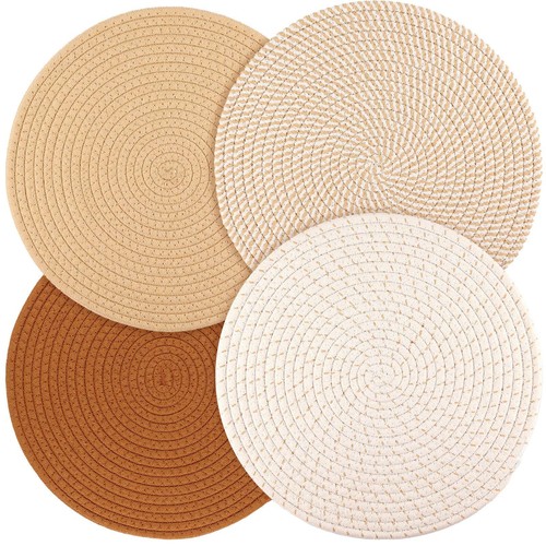 Round Woven Placemats Set of 4, 13 Inches Kitchen Table Place Mats for Dining...