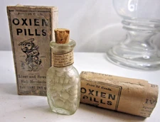 OXIEN PILLS embossed bottle Apothecary Glass Pharmacy Jar Giant Oxie Augusta MA