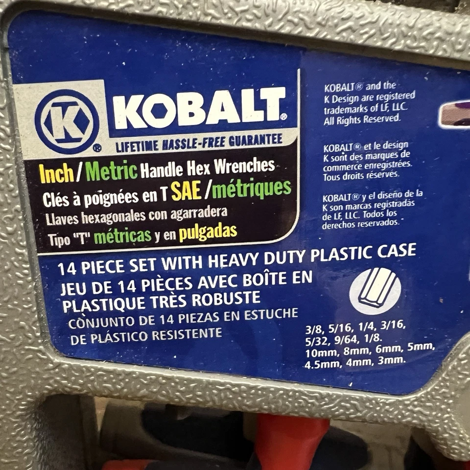 New Kobalt 14 Piece T-Handle Hex Allen Wrench Set SAE & Metric 1/8-3/8 3mm-10mm - Image 3 of 4
