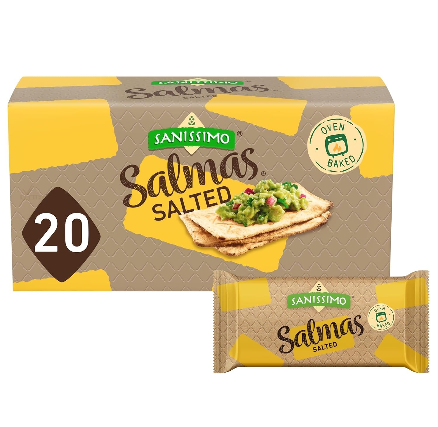 Sanissimo Salmas Salado, 20 paquetes de 3 galletas saladas, galletas de maíz al horno, gratis,
