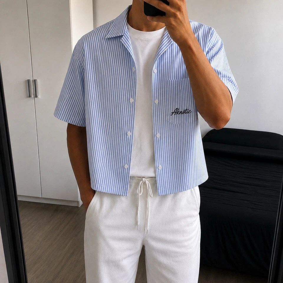 Chemise rayée bleu ciel Oversize – Taille M – Neuve – Old Money Casual - Photo 1/2