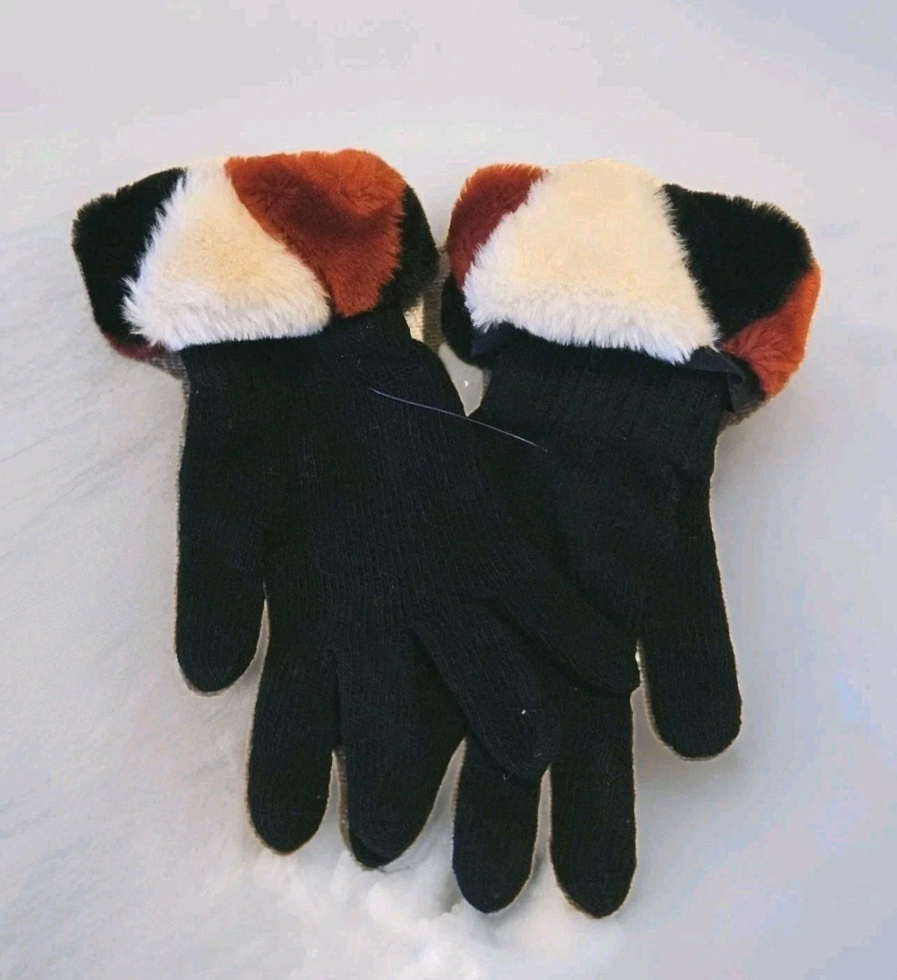 Dennis Basso Womens Faux Fur Trim Gloves Black Beige Red One Size Fits All New