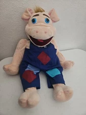 Full Body Pig Hand Puppet Plush Stuffed Animal M Overalls Pants