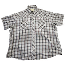 Vtg Wrangler Western Fashion Mens 2XL Shirt Pearl Snap Gray Plaid Short Sleeve